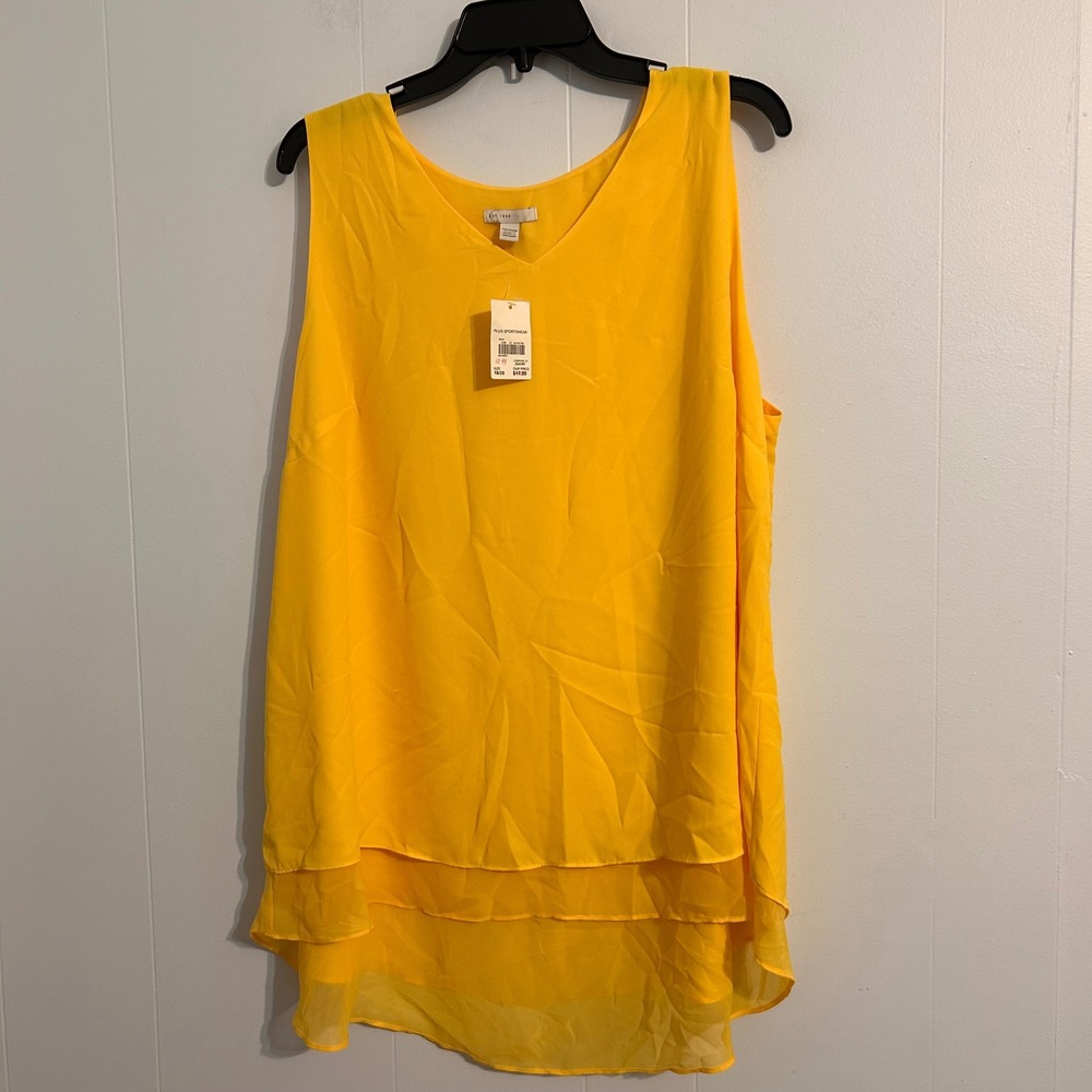 Est. 1946 Womens Maize Yellow Layered Chiffon V-Neck Tank Top Plus Size 18/20 NW